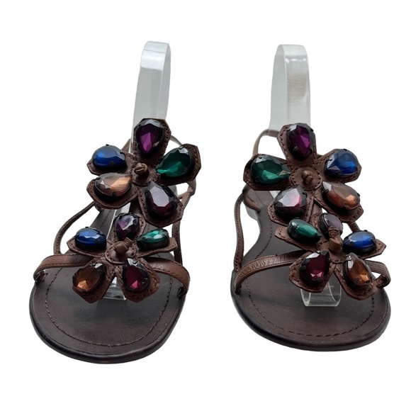 STEVE MADDEN ANGELYNA Brown Bling Chunky Rhinestones Flower Sandals Shoes sz 8 - Picture 6 of 16
